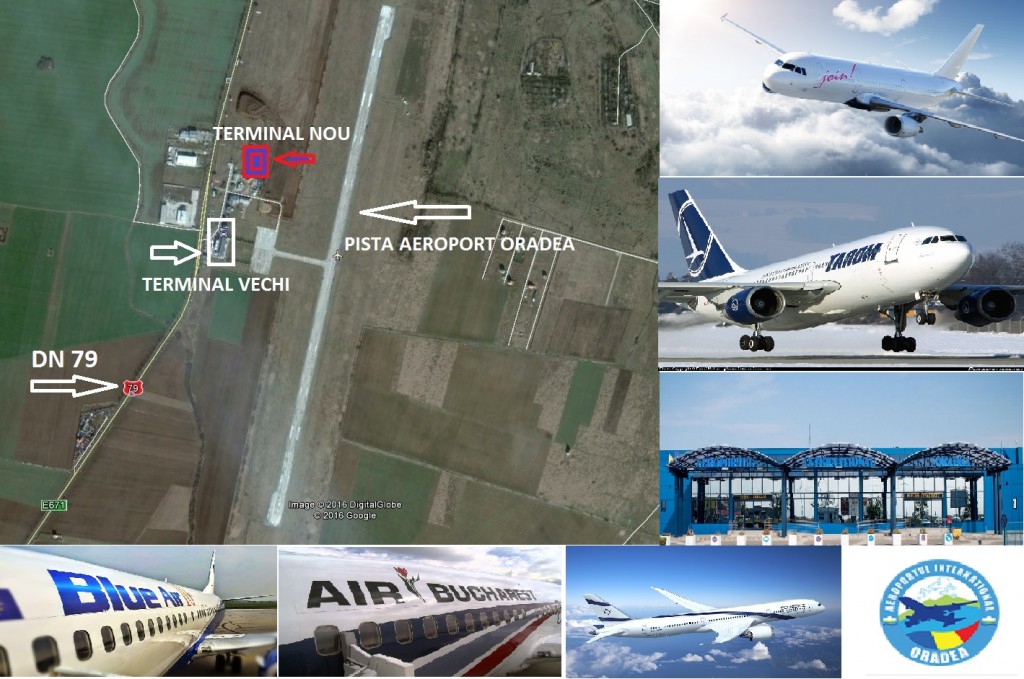 Pista Aeroportului Oradea, terminalul existent şi locul unde va fi construit terminalul nou